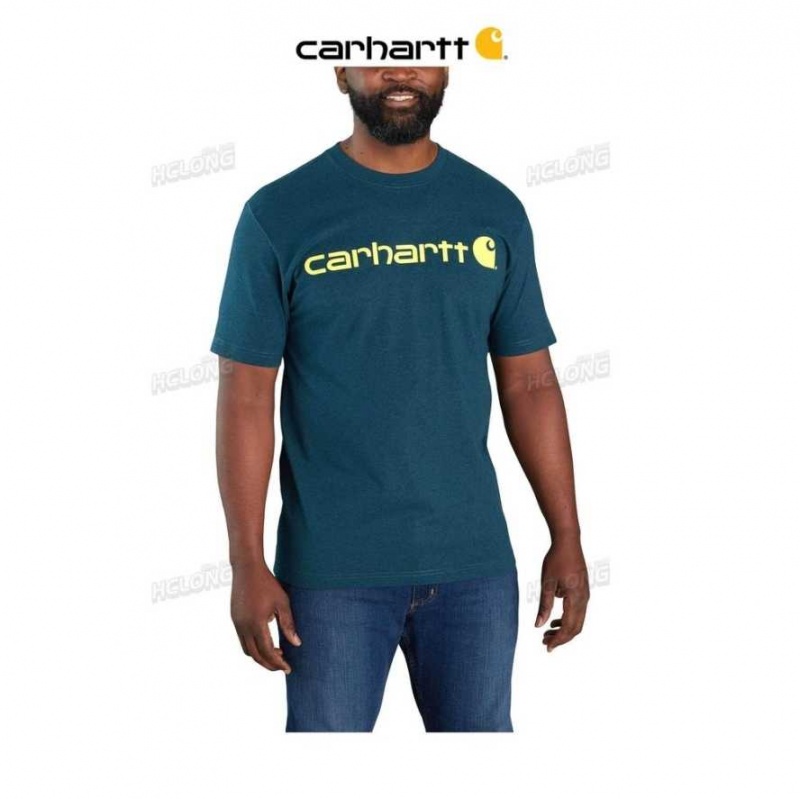 Carhartt Loose Fit Heavyweight Short-Sleeve Logo Graphic T-Shirt Night Blue Heather | TH0002559