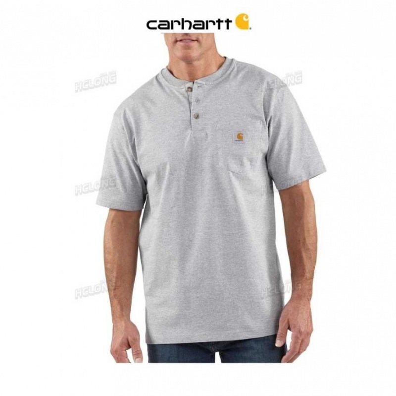 Carhartt Loose Fit Heavyweight Short-Sleeve Pocket Henley T-Shirt Heather Gray | TH0002581