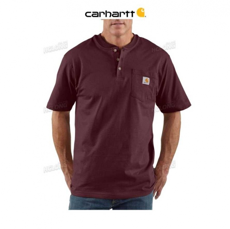 Carhartt Loose Fit Heavyweight Short-Sleeve Pocket Henley T-Shirt Port | TH0002582