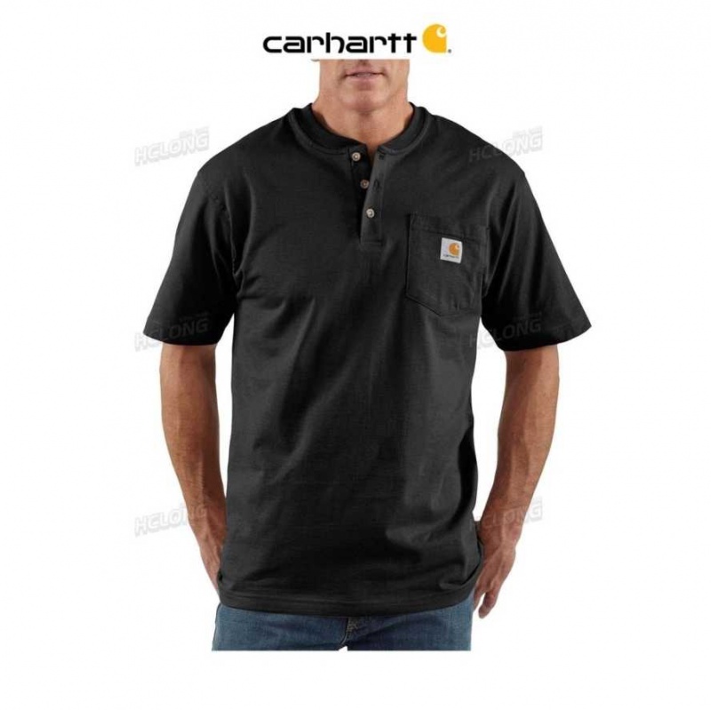 Carhartt Loose Fit Heavyweight Short-Sleeve Pocket Henley T-Shirt Black | TH0002584