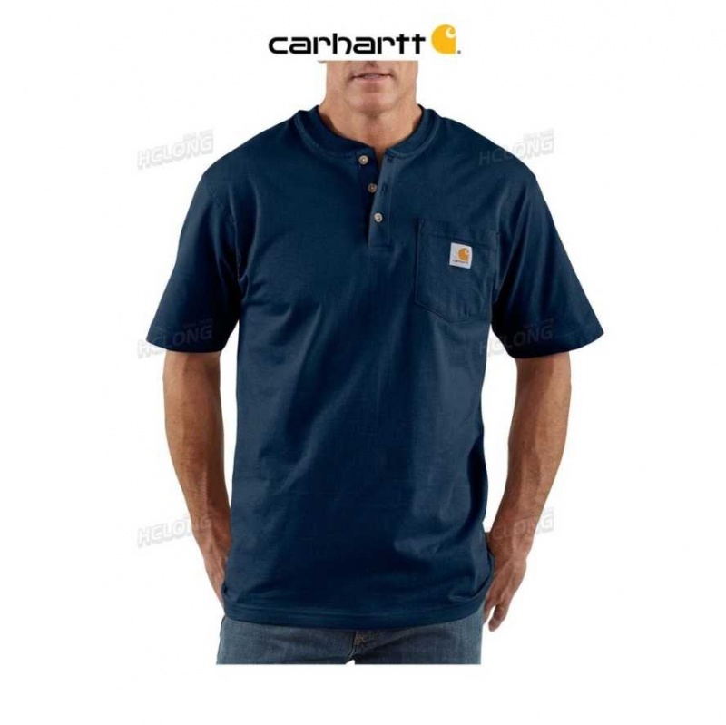 Carhartt Loose Fit Heavyweight Short-Sleeve Pocket Henley T-Shirt Navy | TH0002586