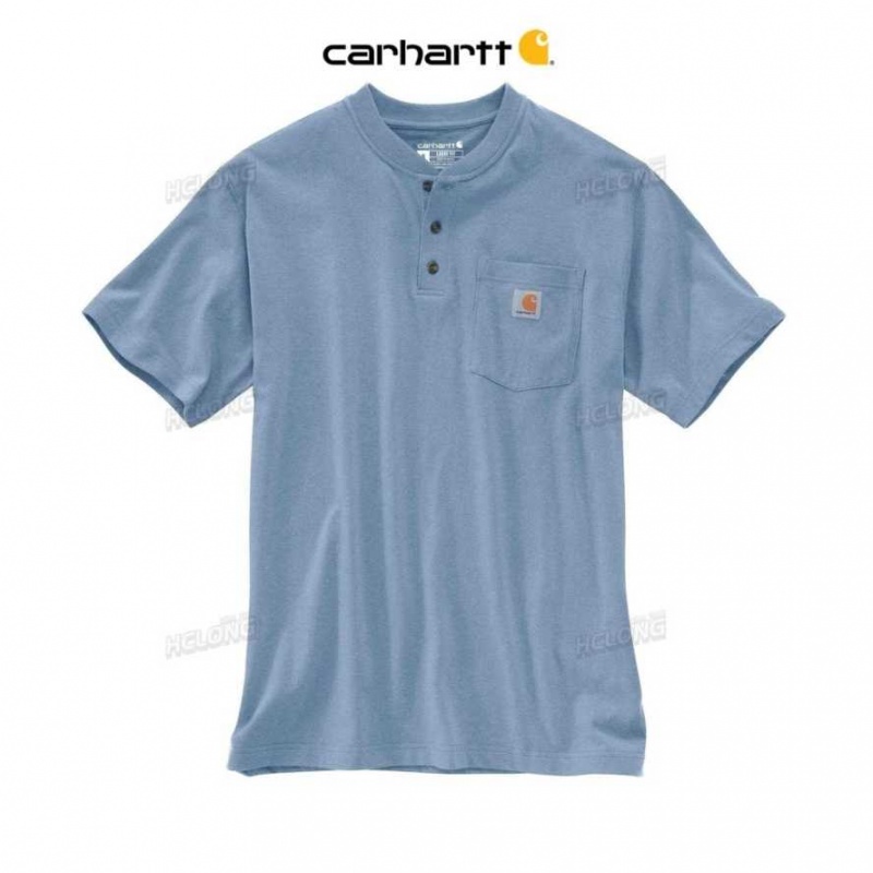 Carhartt Loose Fit Heavyweight Short-Sleeve Pocket Henley T-Shirt Alpine Blue Heather | TH0002587