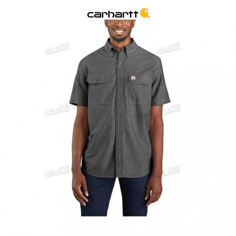 Carhartt Loose Fit Midweight Chambray Short-Sleeve Shirt Black Chambray | TH0002440