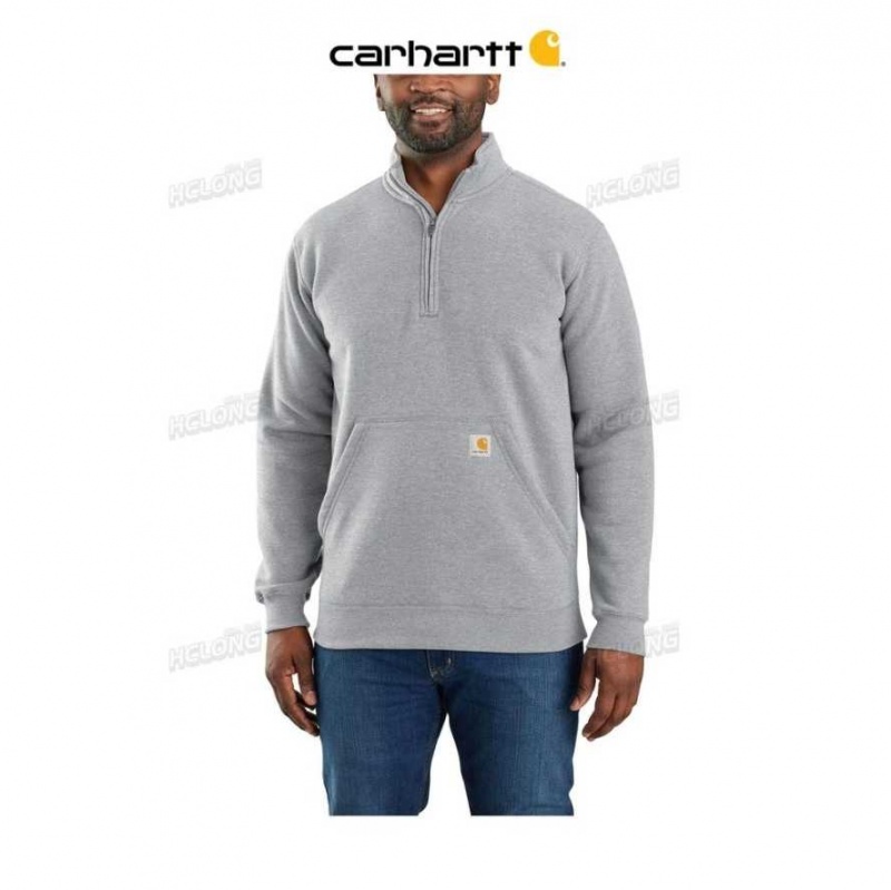 Carhartt Loose Fit Midweight Quarter-Zip Mock-Neck Sweatshirt Heather Gray | TH0000462