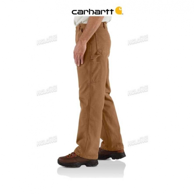 Carhartt Loose Fit Washed Duck Flannel-Lined Utility Work Pant Brown | TH0001667