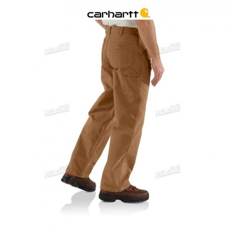 Carhartt Loose Fit Washed Duck Flannel-Lined Utility Work Pant Brown | TH0001667