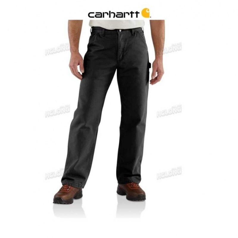 Carhartt Loose Fit Washed Duck Flannel-Lined Utility Work Pant Black | TH0001669