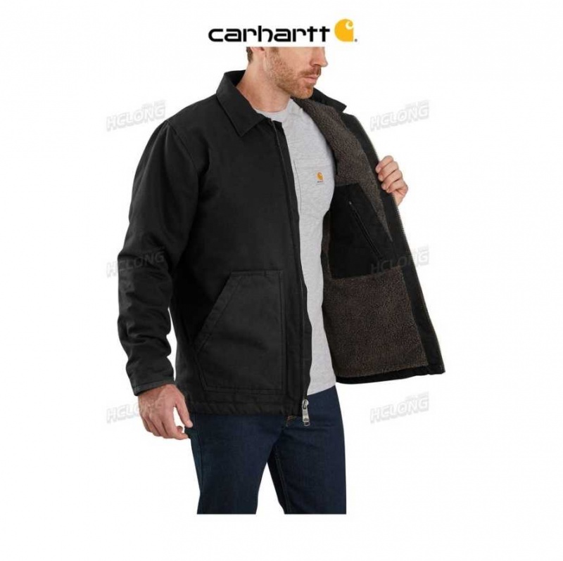 Carhartt Loose Fit Washed Duck Sherpa-Lined Coat Black | TH0000971