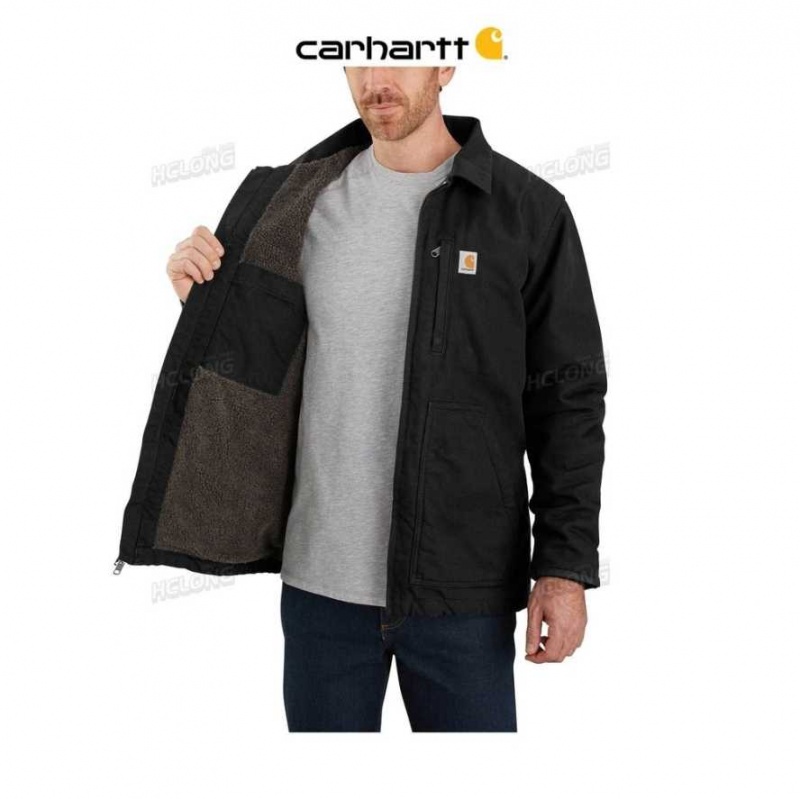 Carhartt Loose Fit Washed Duck Sherpa-Lined Coat Black | TH0000971