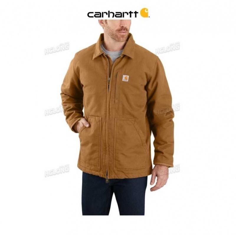 Carhartt Loose Fit Washed Duck Sherpa-Lined Coat Brown | TH0000972