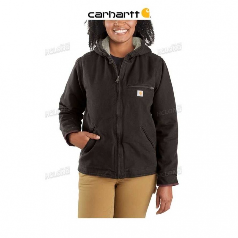 Carhartt Loose Fit Washed Duck Sherpa Lined Jacket - 3 Warmest Rating Dark Brown | TH0000172