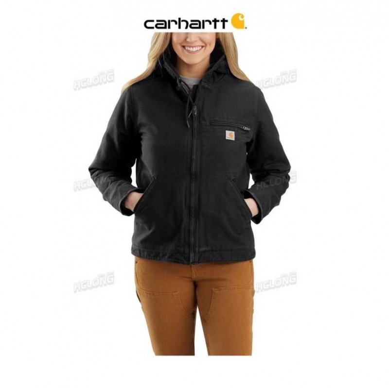 Carhartt Loose Fit Washed Duck Sherpa Lined Jacket - 3 Warmest Rating Black | TH0000174