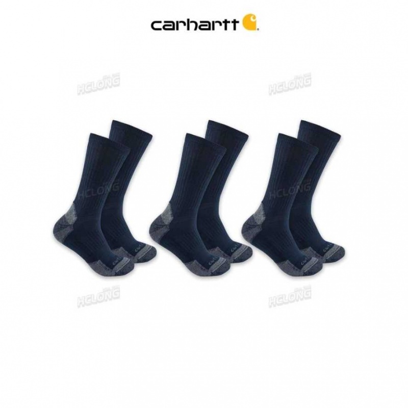 Carhartt Midweight Cotton Blend Crew Sock 3-Pack Navy | TH0001970