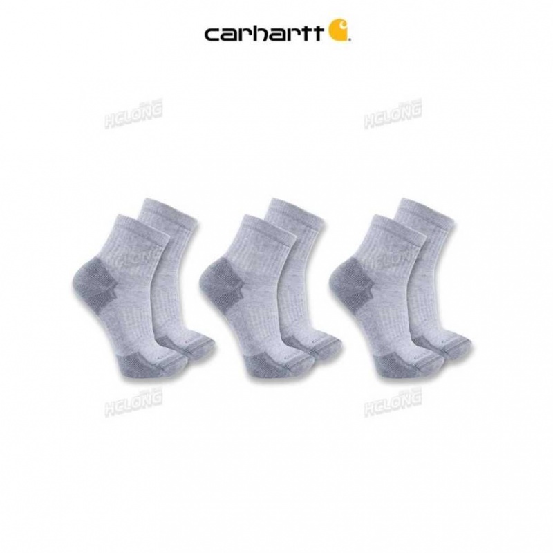 Carhartt Midweight Cotton Blend Quarter Sock 3-Pack Gray | TH0002039