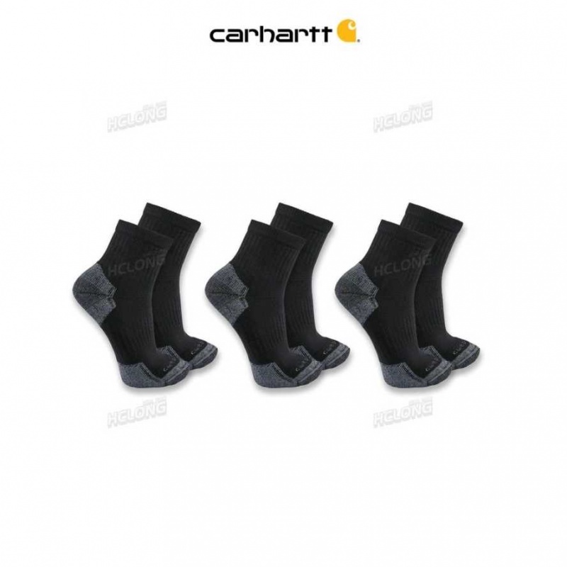 Carhartt Midweight Cotton Blend Quarter Sock 3-Pack Black | TH0002040