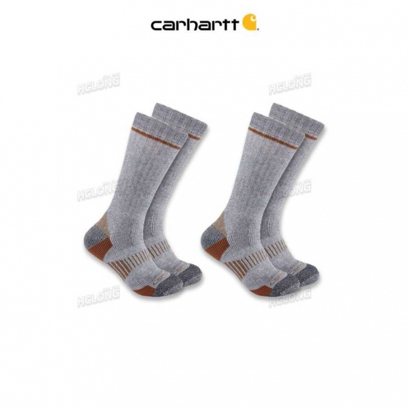 Carhartt Midweight Synthetic-Wool Blend Boot Sock 2-Pack Gray | TH0001901