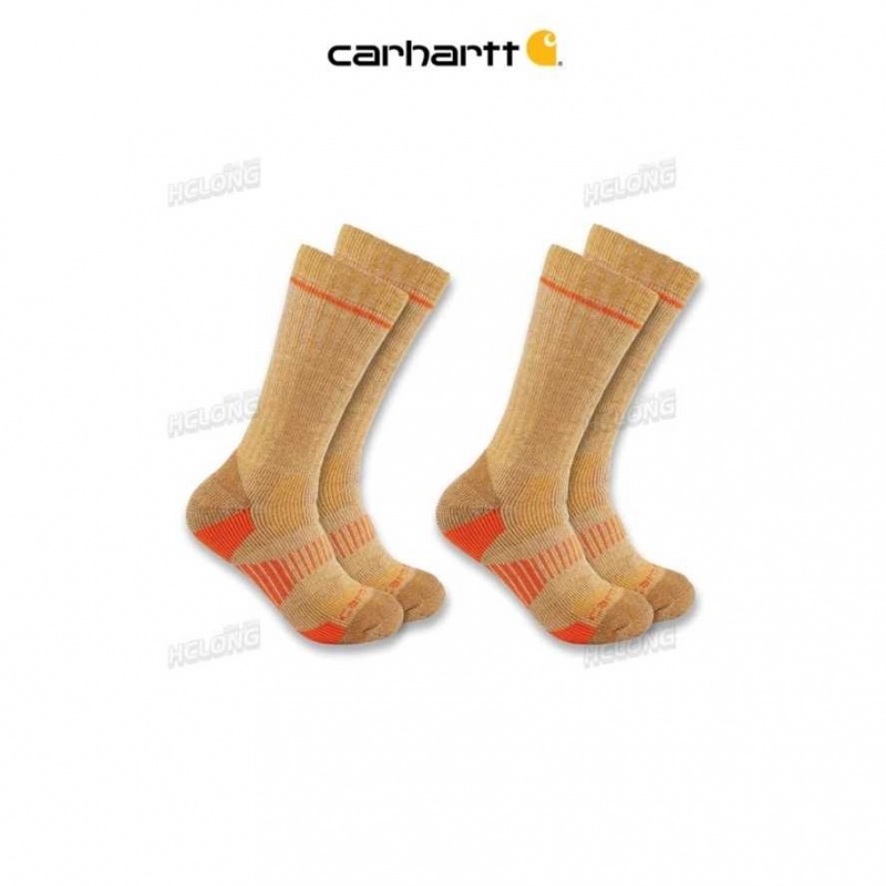 Carhartt Midweight Synthetic-Wool Blend Boot Sock 2-Pack Khaki | TH0001902