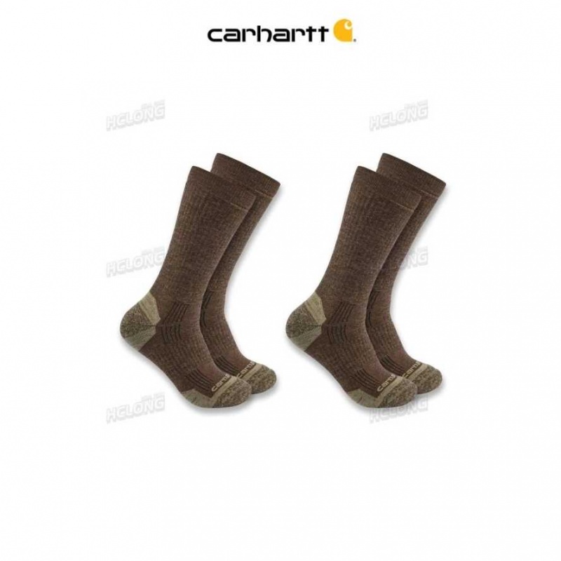 Carhartt Midweight Synthetic-Wool Blend Crew Sock 2-Pack Dark Coffee | TH0002003