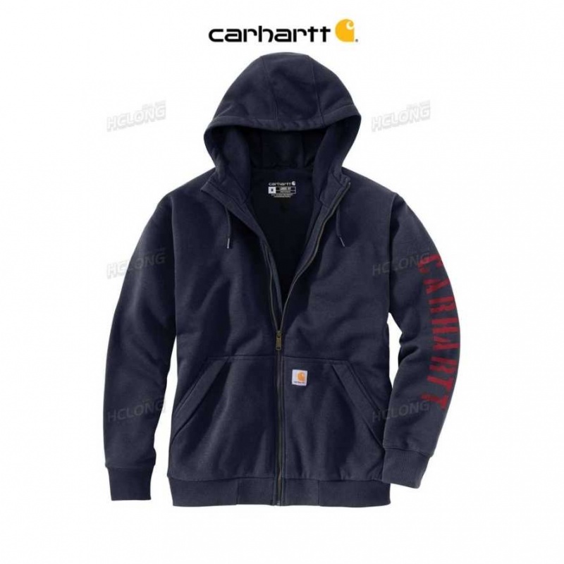 Carhartt Rain Defender Loose Fit Fleece-Lined Logo Graphic Sweatshirt New Navy | TH0000467