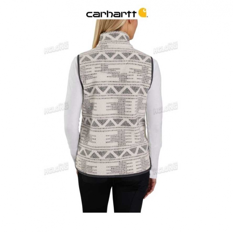 Carhartt Relaxed Fit Fleece Button-Front Vest Malt Geometric Print | TH0002745