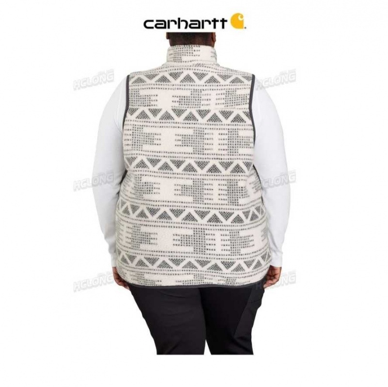 Carhartt Relaxed Fit Fleece Button-Front Vest Malt Geometric Print | TH0002745