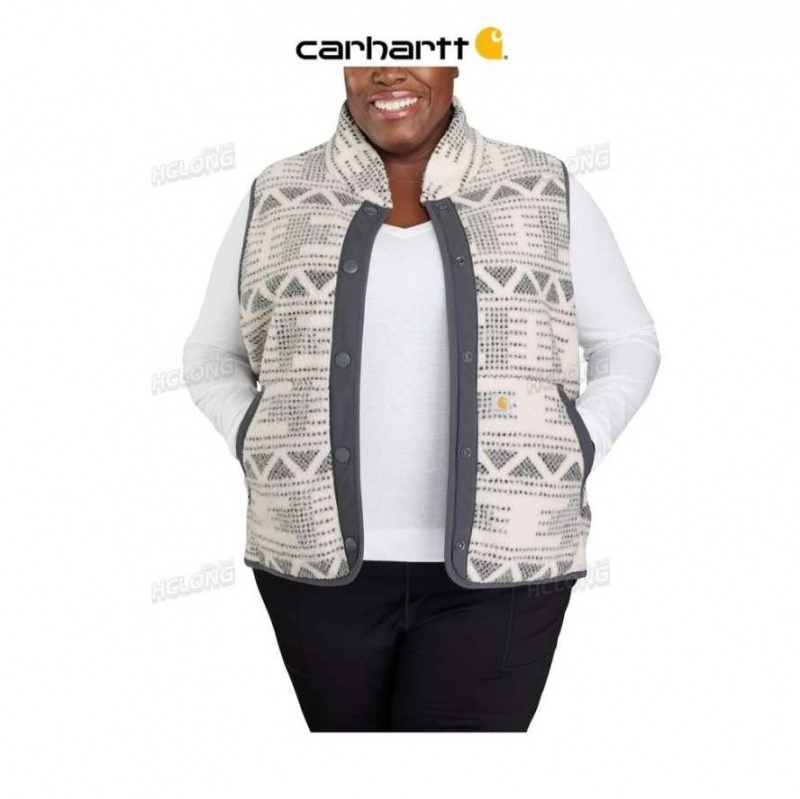 Carhartt Relaxed Fit Fleece Button-Front Vest Malt Geometric Print | TH0002745