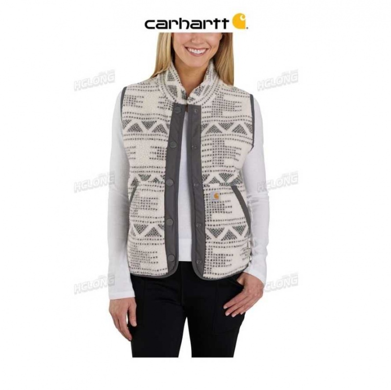 Carhartt Relaxed Fit Fleece Button-Front Vest Malt Geometric Print | TH0002745