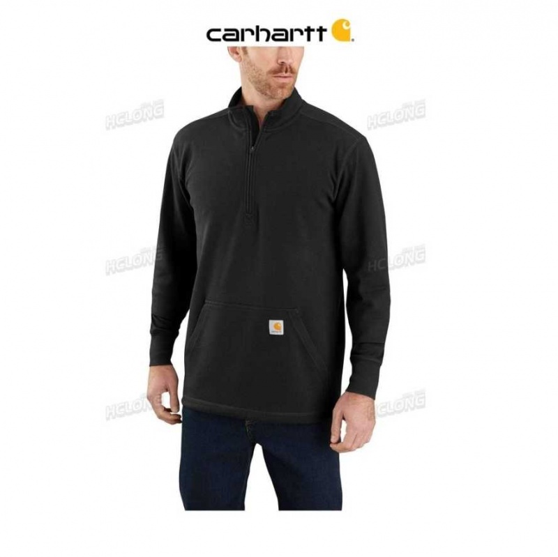 Carhartt Relaxed Fit Heavyweight Long-Sleeve 1 2 Zip Thermal Shirt Black | TH0002451