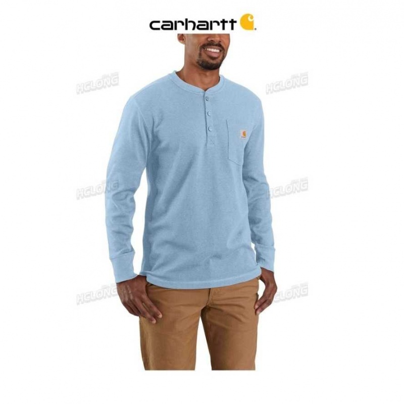 Carhartt Relaxed Fit Heavyweight Long-Sleeve Henley Pocket Thermal Shirt Alpine Blue Heather | TH0002455