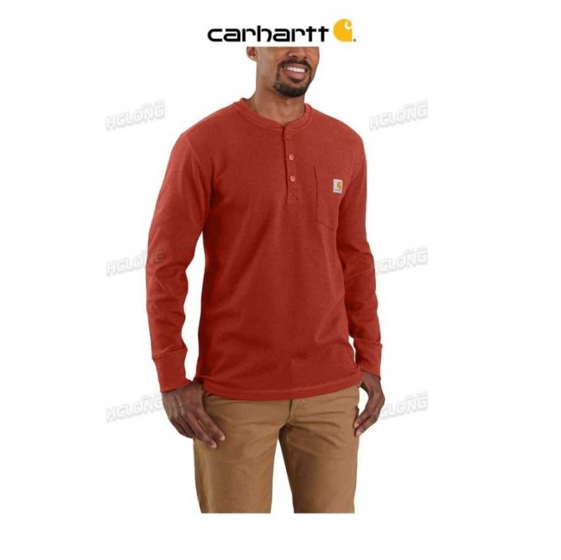 Carhartt Relaxed Fit Heavyweight Long-Sleeve Henley Pocket Thermal Shirt Chili Pepper Heather | TH0002456