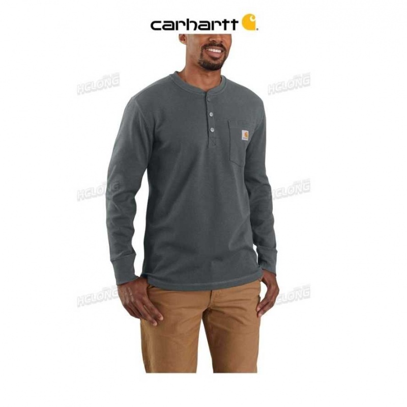 Carhartt Relaxed Fit Heavyweight Long-Sleeve Henley Pocket Thermal Shirt Elm Heather | TH0002457