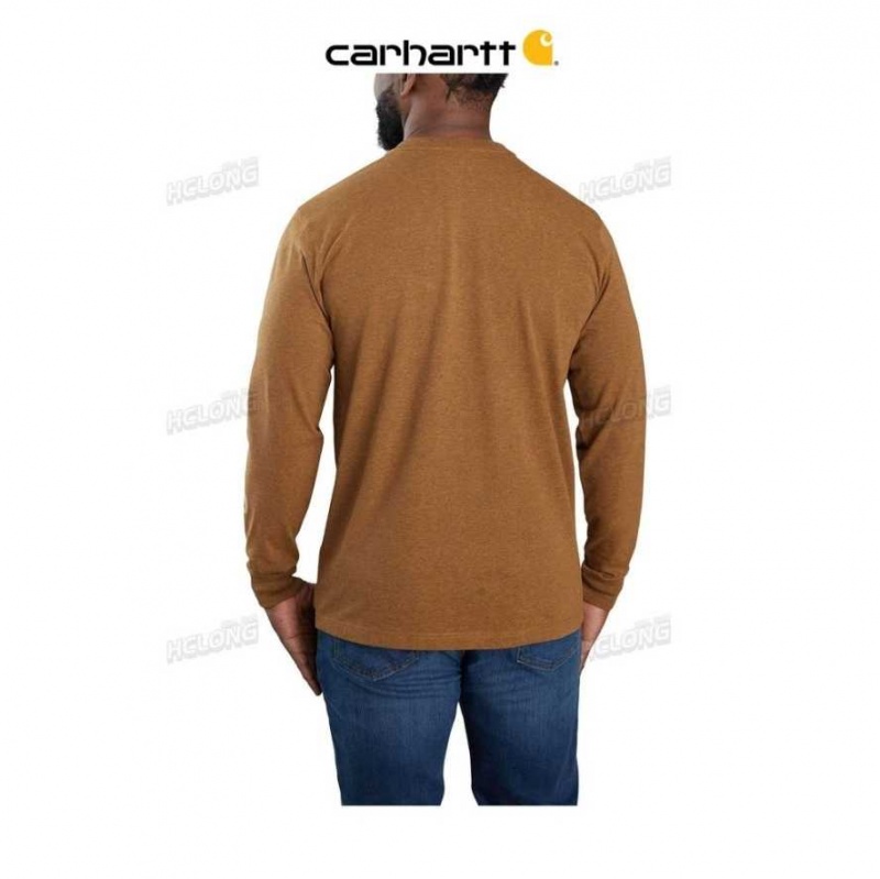 Carhartt Relaxed Fit Heavyweight Long-Sleeve Camo Logo Graphic T-Shirt Oiled Walnut Heather | TH0002522