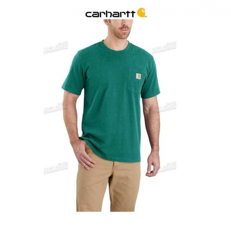 Carhartt Relaxed Fit Heavyweight Short-Sleeve Pocket T-Shirt Cadmium Green Heather | TH0002394