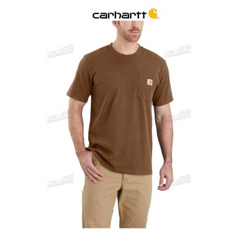 Carhartt Relaxed Fit Heavyweight Short-Sleeve Pocket T-Shirt Oiled Walnut Heather | TH0002397