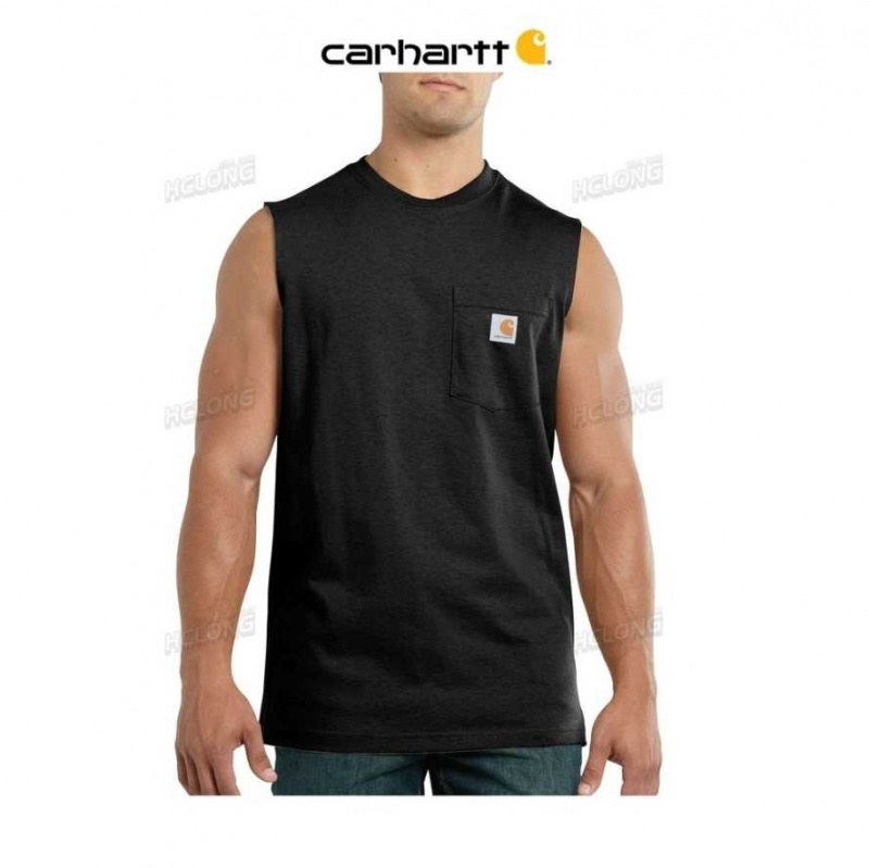 Carhartt Relaxed Fit Heavyweight Sleeveless Pocket T-Shirt Black | TH0002381