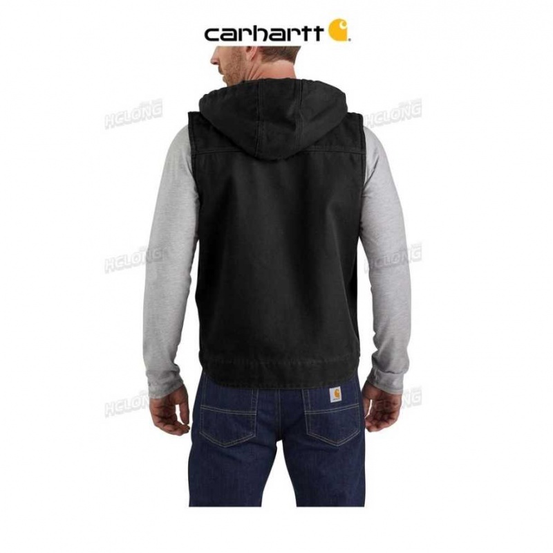 Carhartt Relaxed Fit Washed Duck Fleece-Lined Hooded Vest Black | TH0002719