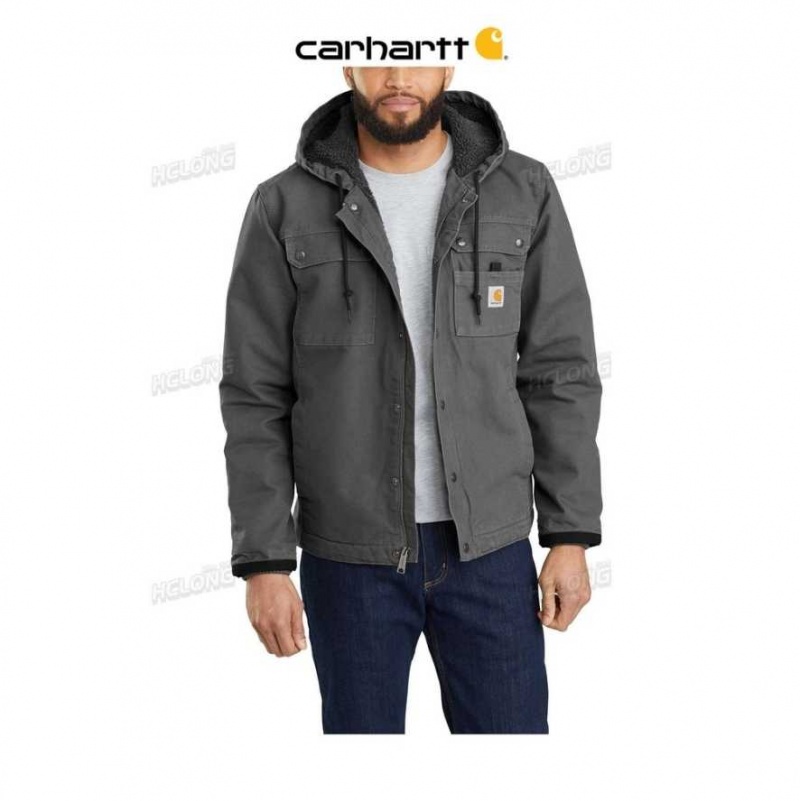 Carhartt Relaxed Fit Washed Duck Sherpa-Lined Utility Jacket Gravel | TH0000147