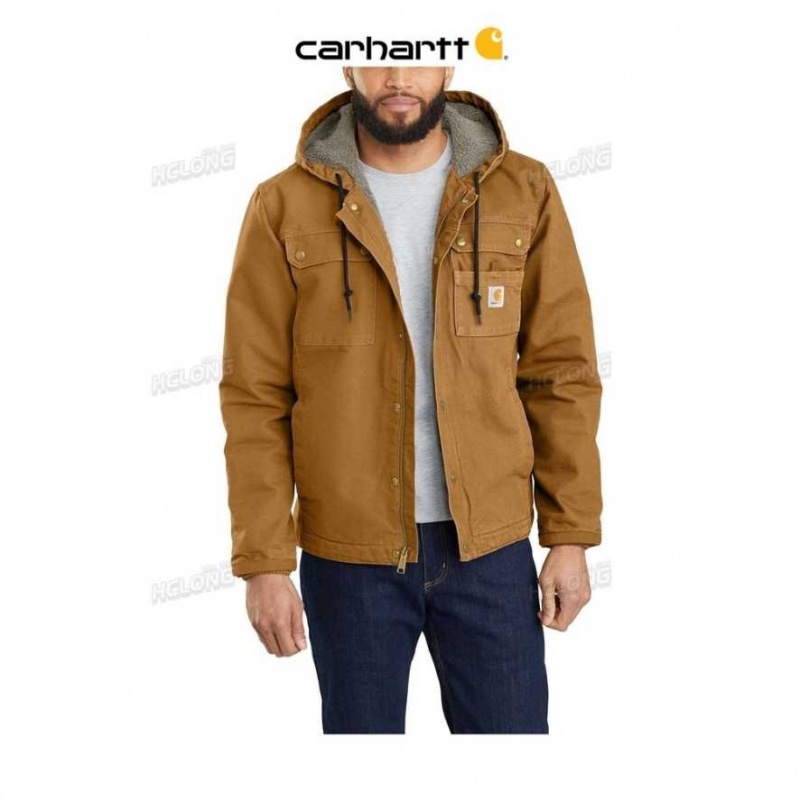 Carhartt Relaxed Fit Washed Duck Sherpa-Lined Utility Jacket Brown | TH0000148