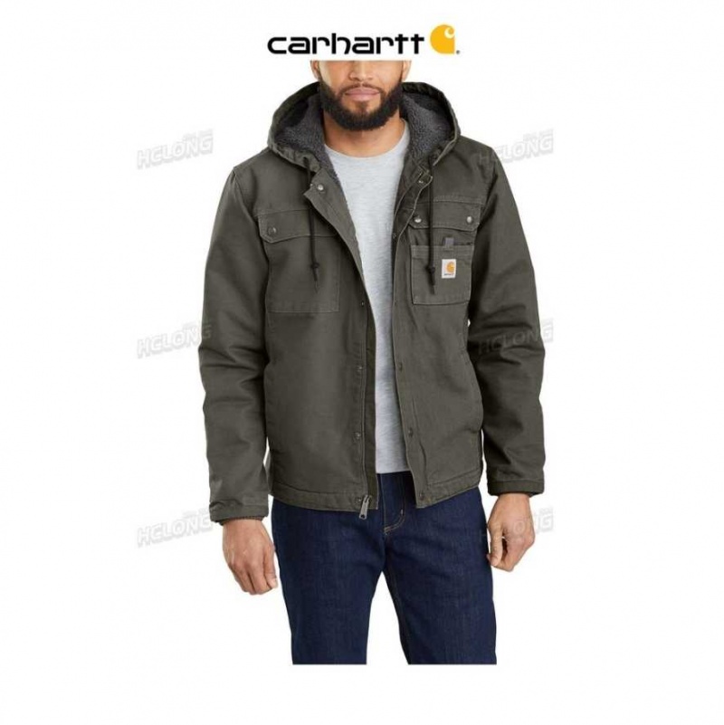 Carhartt Relaxed Fit Washed Duck Sherpa-Lined Utility Jacket Moss | TH0000150