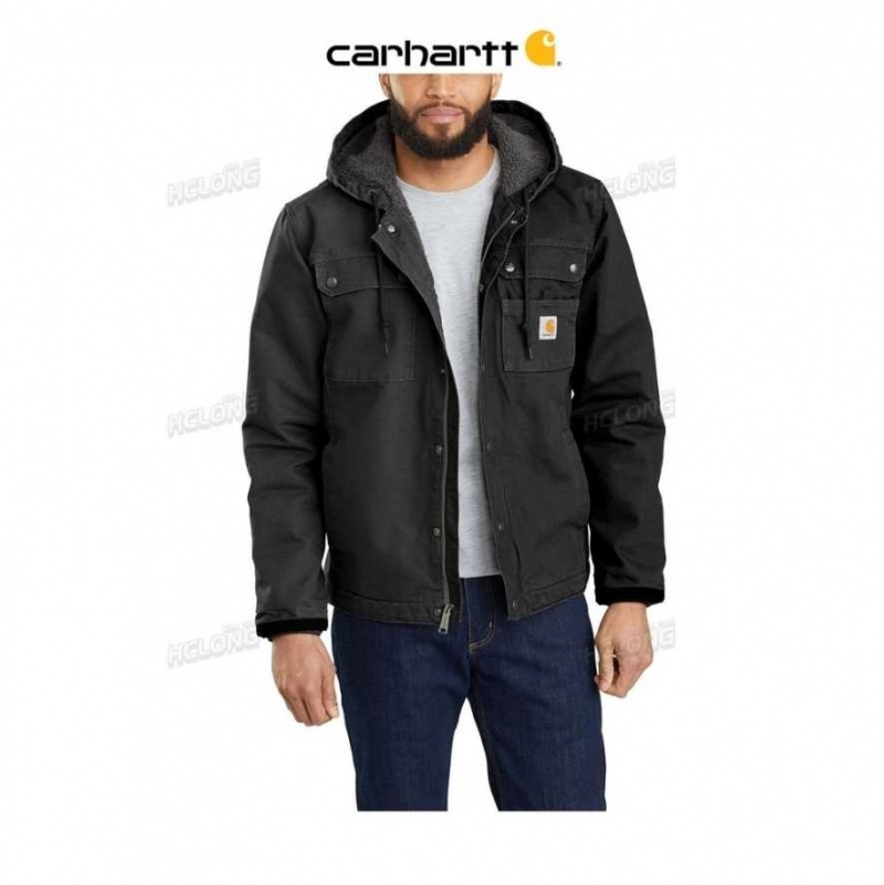 Carhartt Relaxed Fit Washed Duck Sherpa-Lined Utility Jacket Black | TH0000151