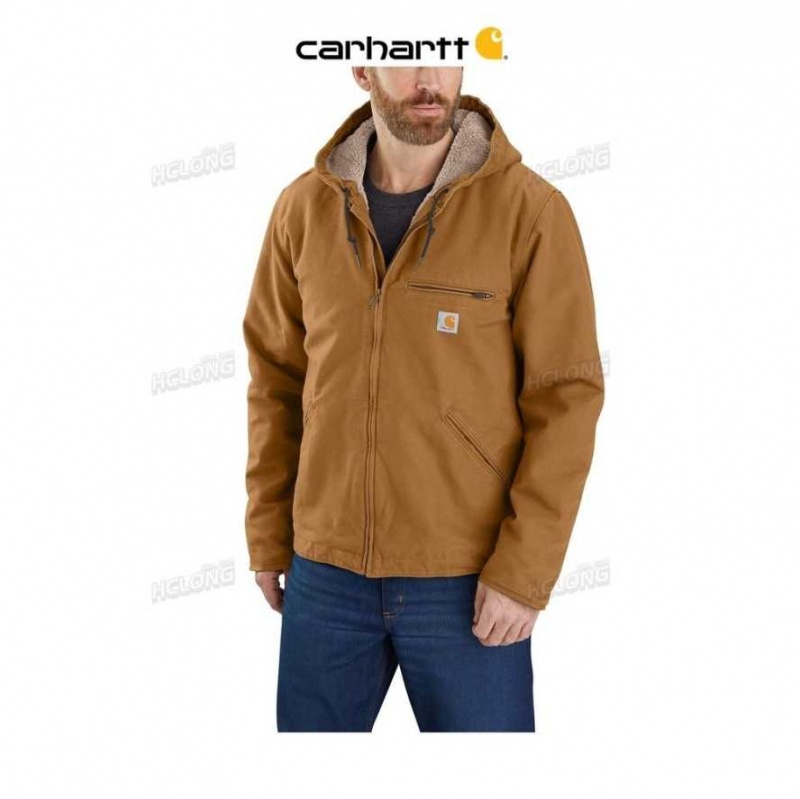 Carhartt Relaxed Fit Washed Duck Sherpa-Lined Jacket Brown | TH0000178