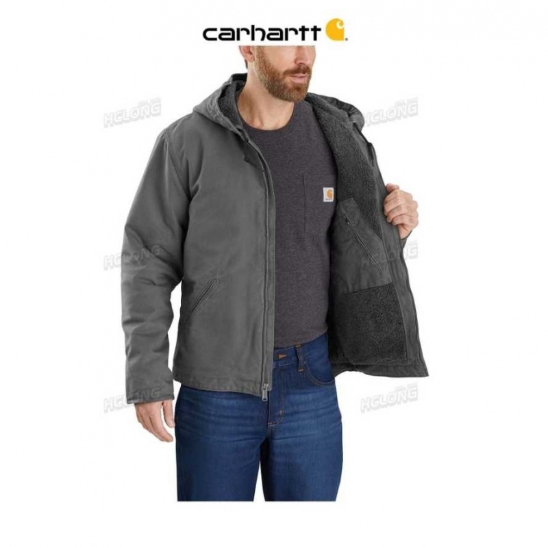 Carhartt Relaxed Fit Washed Duck Sherpa-Lined Jacket Gravel | TH0000181