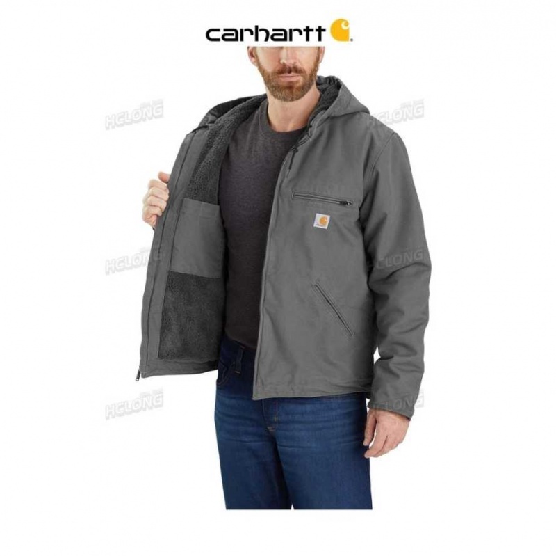 Carhartt Relaxed Fit Washed Duck Sherpa-Lined Jacket Gravel | TH0000181