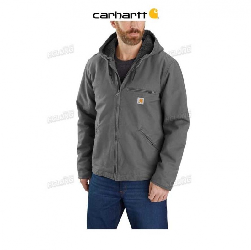 Carhartt Relaxed Fit Washed Duck Sherpa-Lined Jacket Gravel | TH0000181