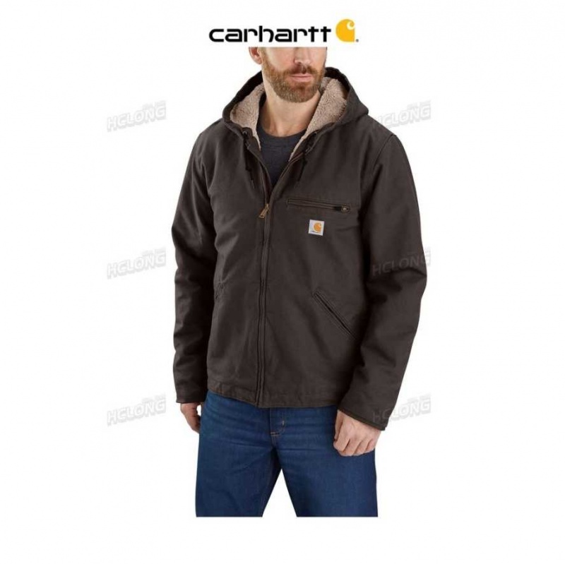 Carhartt Relaxed Fit Washed Duck Sherpa-Lined Jacket Dark Brown | TH0000182