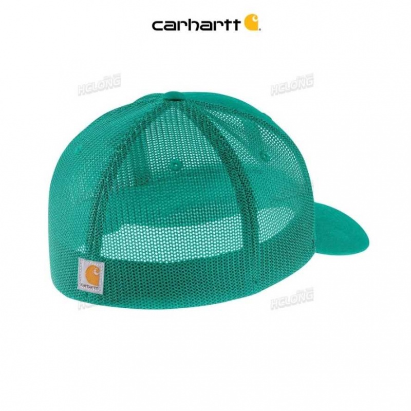 Carhartt Rugged Flex Fitted Canvas Mesh-Back Logo Graphic Cap Cadmium Green | TH0000922