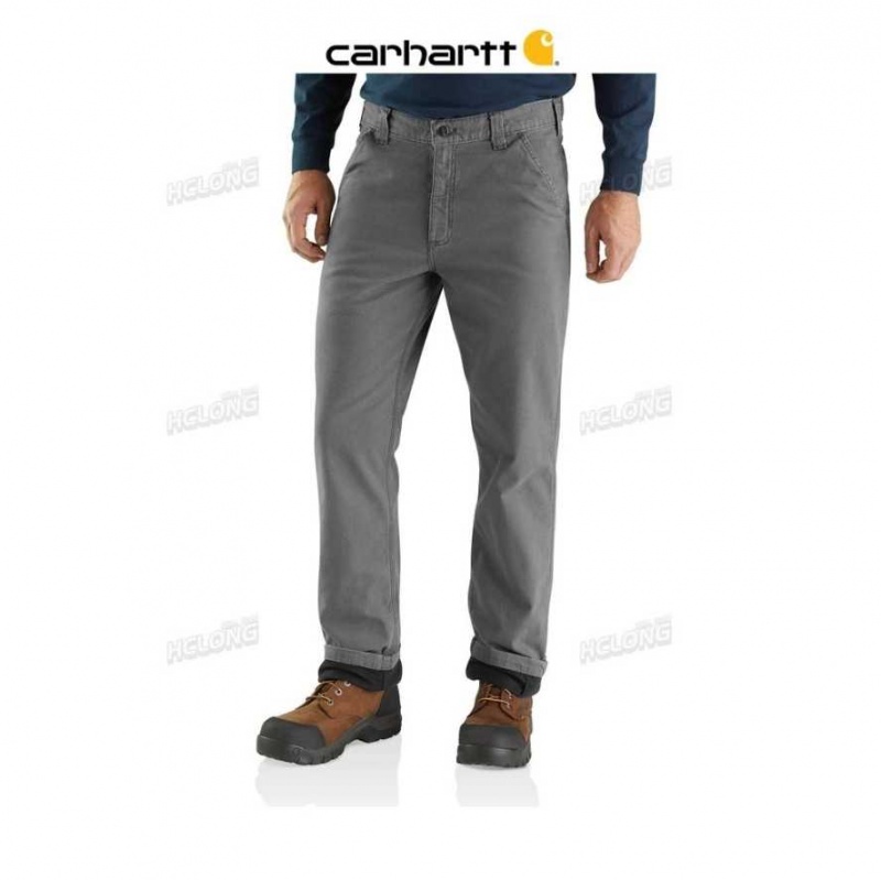 Carhartt Rugged Flex Relaxed Fit Canvas Flannel-Lined Utility Work Pant Gravel | TH0001622