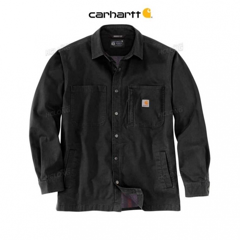 Carhartt Rugged Flex Relaxed Fit Canvas Fleece-Lined Snap-Front Shirt Jac Black | TH0001748