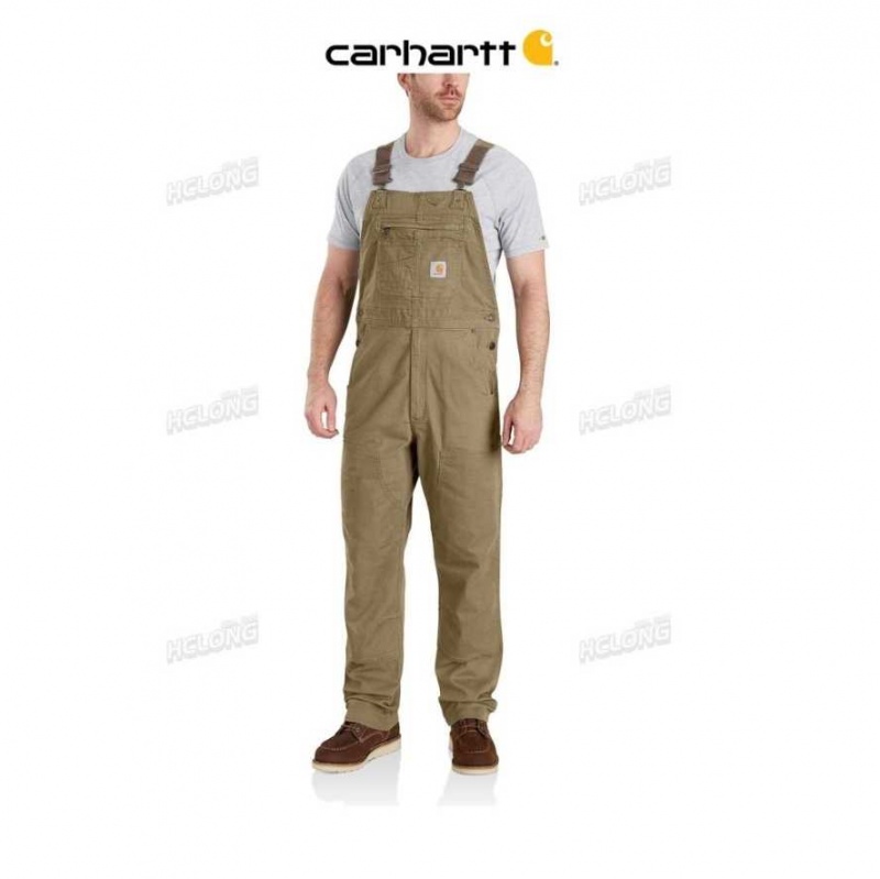 Carhartt Rugged Flex Relaxed Fit Canvas Bib Overall Dark Khaki | TH0000787