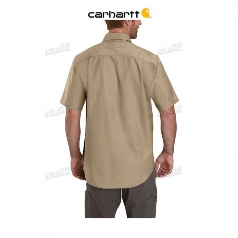 Carhartt Rugged Flex Relaxed Fit Midweight Canvas Short-Sleeve Shirt Dark Khaki | TH0002421